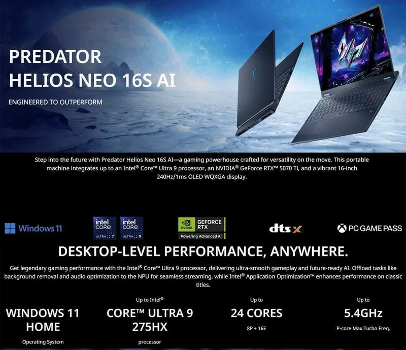 ACER PREDATOR HELIOS NEO 16S ultra 9 275HX/16/1000/RTX5060/16' OLED 2 ACER PREDATOR HELIOS NEO 16S ultra 9 275HX/16/1000/RTX5060/16' OLED 2