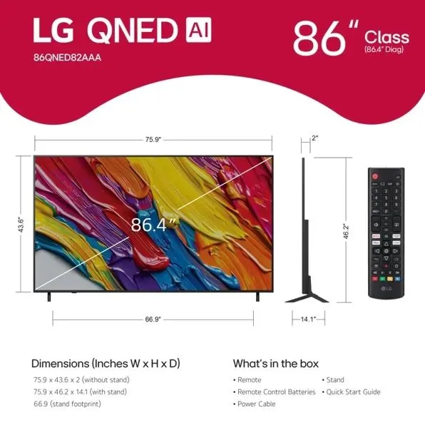 Телевизор LG AU75 86QNED82A6 NANO Smart TV AI 4K 2025 года — фото 3