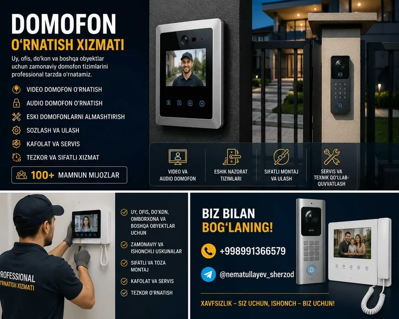 Domofon o'rnatish xizmati |Video domofon|Audio domofon|Smart domofon