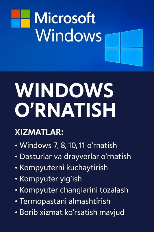 Kompyuterga windows ornatish yegish