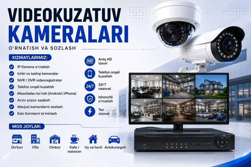 Kamera o‘rnatish xizmati | Videokuzatuv | CCTV | IP Kamera
