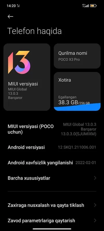 :Poco x3 pro holati yaxshi xotra 256/8+3 aybi yo