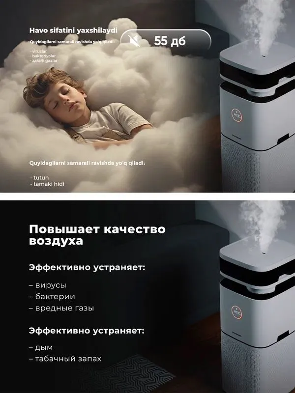 Очиститель и увлажнитель воздуха Hofmann, с HEPA-фильтром — фото 2