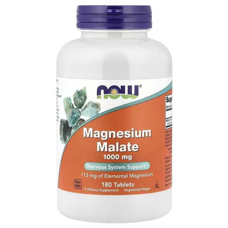 NOW Foods, Magnesium Malate, Magniy malati 1000 mg, 180 tabletka 1 NOW Foods, Magnesium Malate, Magniy malati 1000 mg, 180 tabletka 1