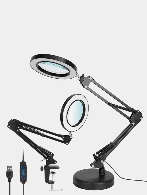 Lupa-lampa, metall korpusli lupa-lampa, uch xil yoritish, 110 mm linza 4