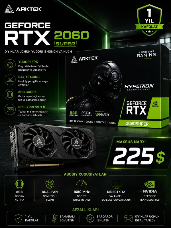 ARKTEK GeForce RTX 2060 SUPER 8GB | 1Yil Kafolat ARKTEK GeForce RTX 2060 SUPER 8GB | 1Yil Kafolat