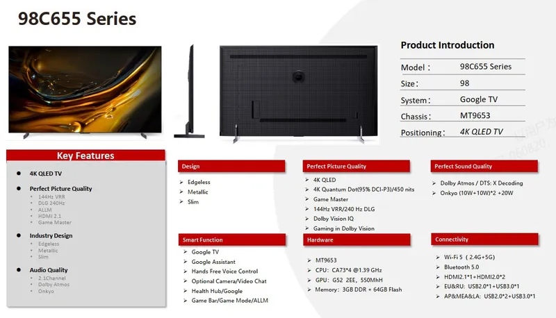 TCL 98C655 QLED Google TV 144Hz