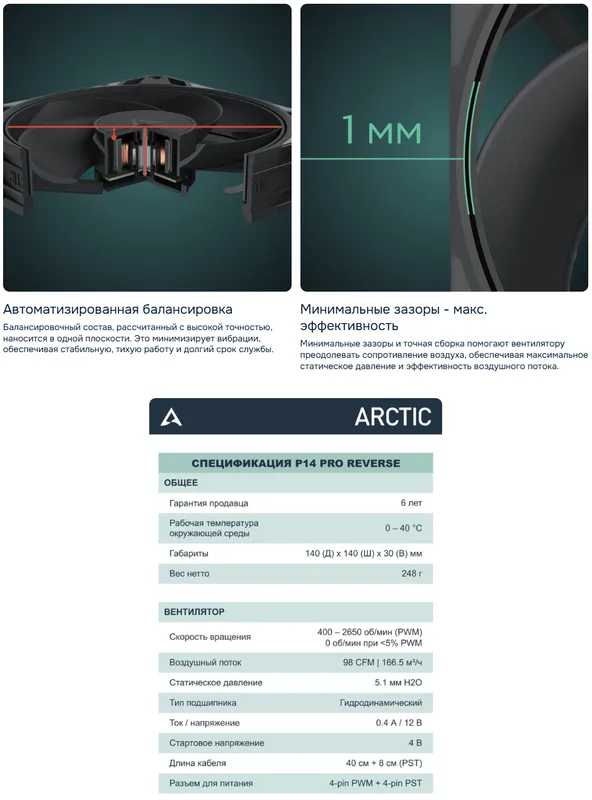 Комплект вентиляторов ARCTIC P14 Pro Reverse Black — фото 6