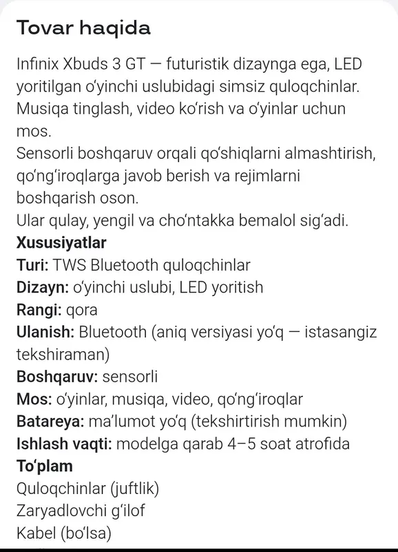 Infinix quloqchinlari, yangi original. 4 Infinix quloqchinlari, yangi original. 4