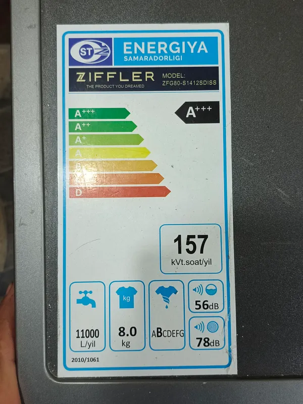 Ziffler kir yuvish mashinasi avtomat 8kg 2