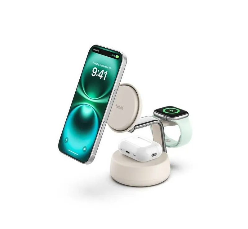 ( Беспроводное ЗУ BELKIN 25W Qi2 3-in-1 Wireless Charging Stand Sand