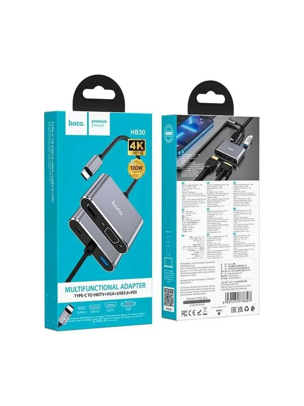 Конвертер “HB30 Eco” Type-C на HDMI + VGA + USB3.0 + PD Hub, Hab, Xab — фото 1
