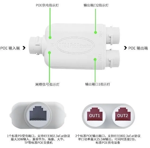 1 to 2 PoE repeater репитер пое 2