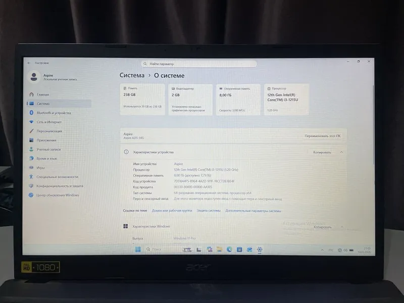 Игровой ноутбук Acer Aspire A315-59G-303U: Core i3-1215U, NVIDIA MX550 — фото 1