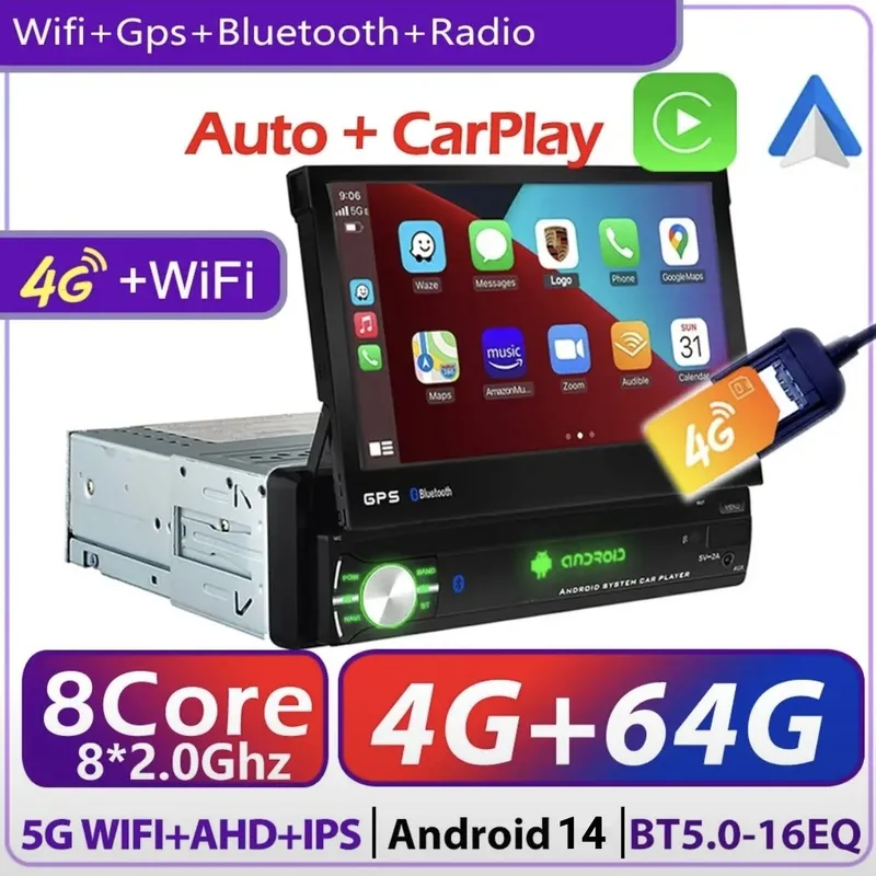 Автомагнитола 1 din 7505A-5712B с выдвижным экраном 4/64GB IPS DSP Car