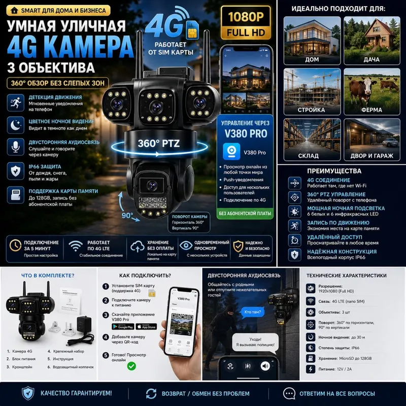 Smart Kamera 4G 3 Ko’zli ! Смарт Камера 4G 3 глазовая !
