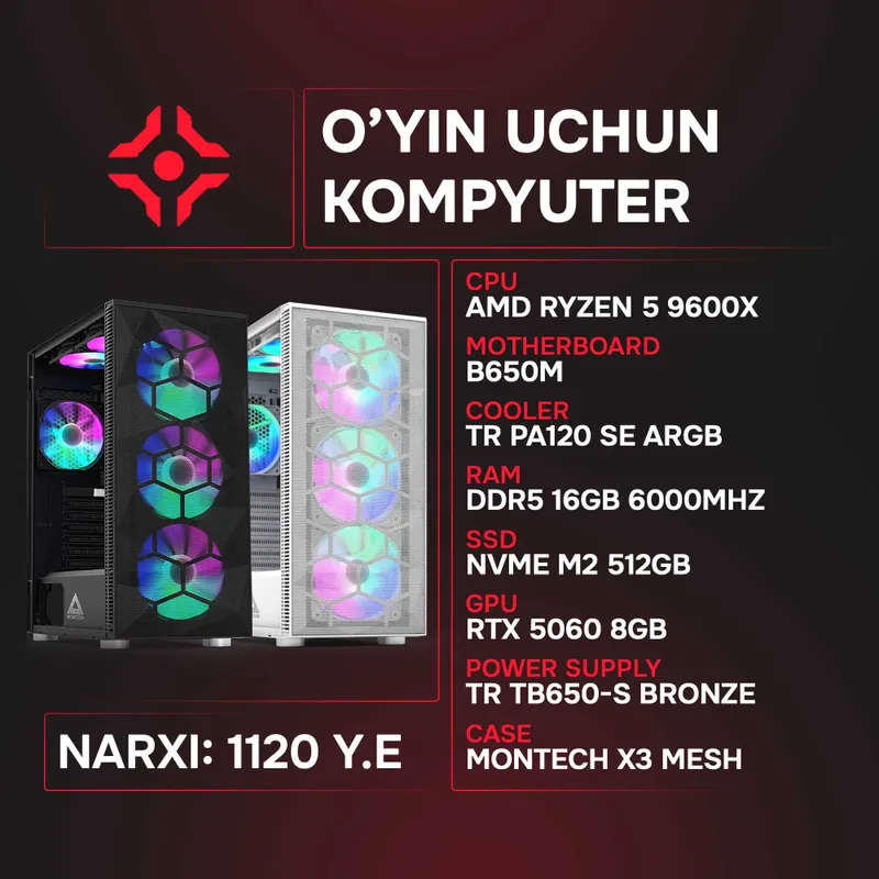 Ryzen 5 9600X / 16Gb 6000MHz / NVMe 512Gb / RTX 5060 8Gb Ryzen 5 9600X / 16Gb 6000MHz / NVMe 512Gb / RTX 5060 8Gb