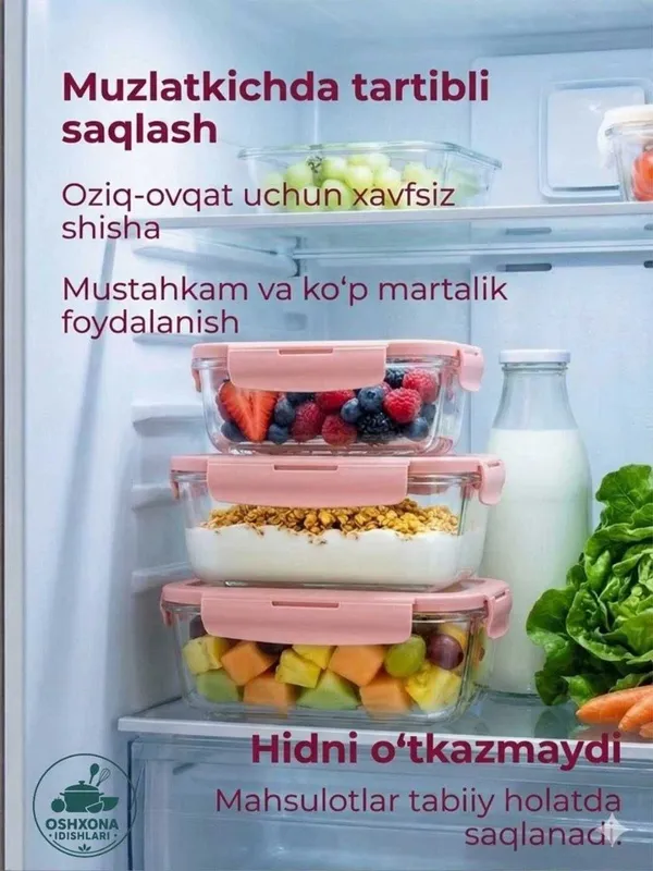 Ovqat idish,shishali tushlik idish.Стеклянный контейнер для еды. — фото 4
