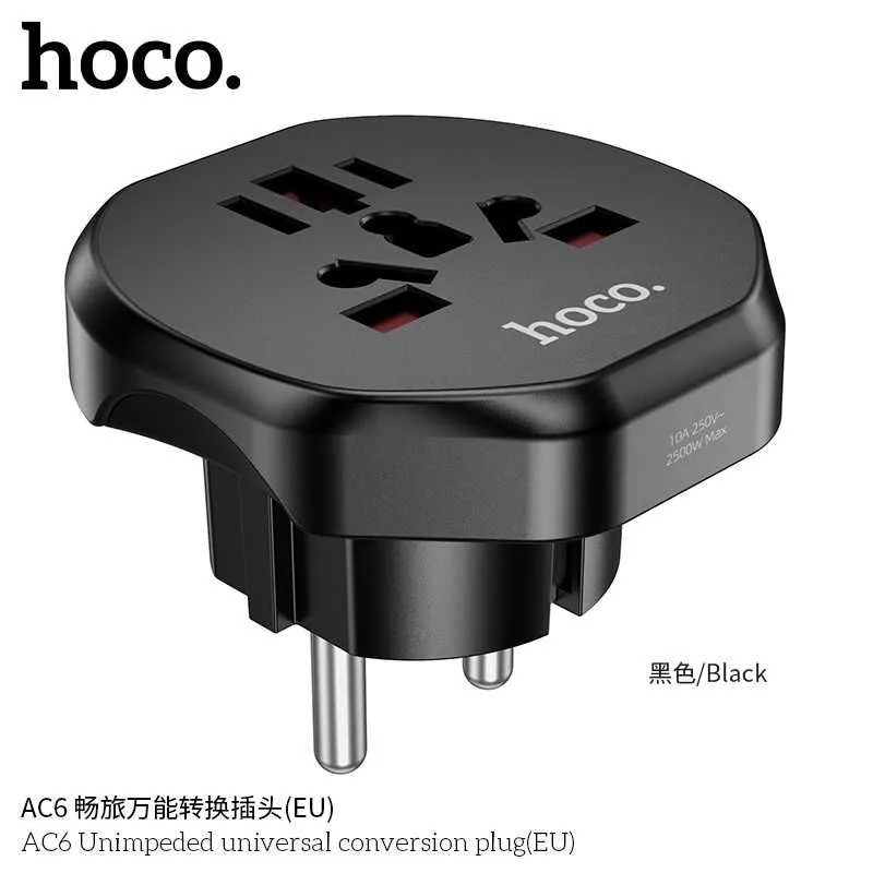 Hoco AC6 Unimpeded Универсальный Сетевой Адаптер (EU) Universal Plug — фото 5
