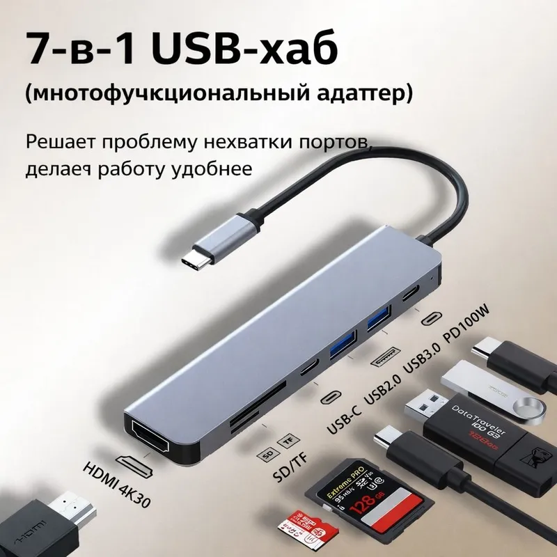 USB-C хаб 7 в 1 — расширь возможности ноутбука!