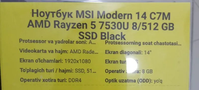 MSI noutbuk. 8/512GB