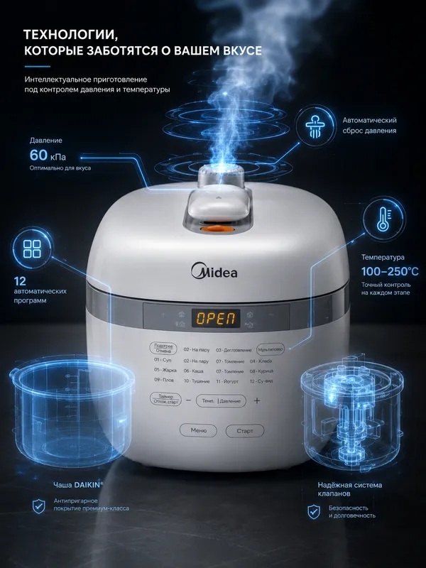 Мультиварка-скороварка Midea MPC-6004, 1000Вт, 5л 2