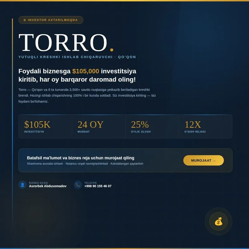 Investor qidirilmoqda | TORRO KRESHKI
