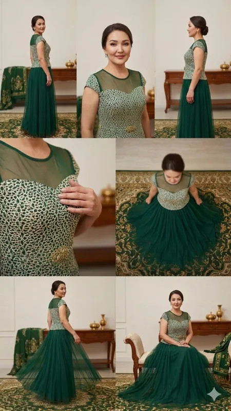 Hashamatli zümrüd rangli oqshom libosi — фото 1