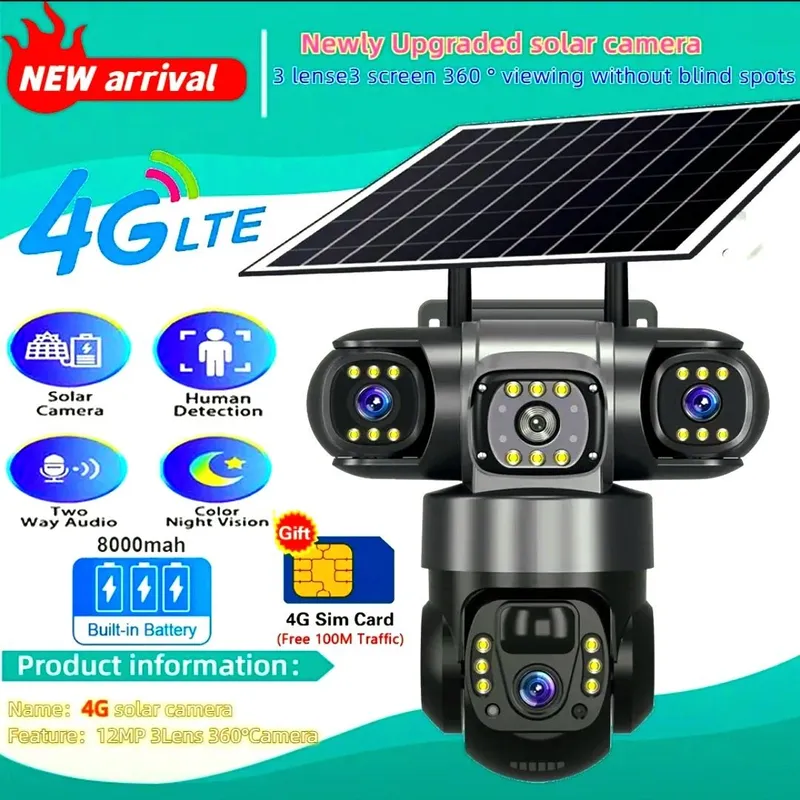 4g quyosh smart kamera solar camera 3 ta kamera