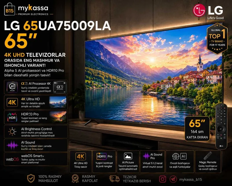 LG 65UA75009LA — 65 dyuymli 4K UHD televizorlar / Dastavka / new