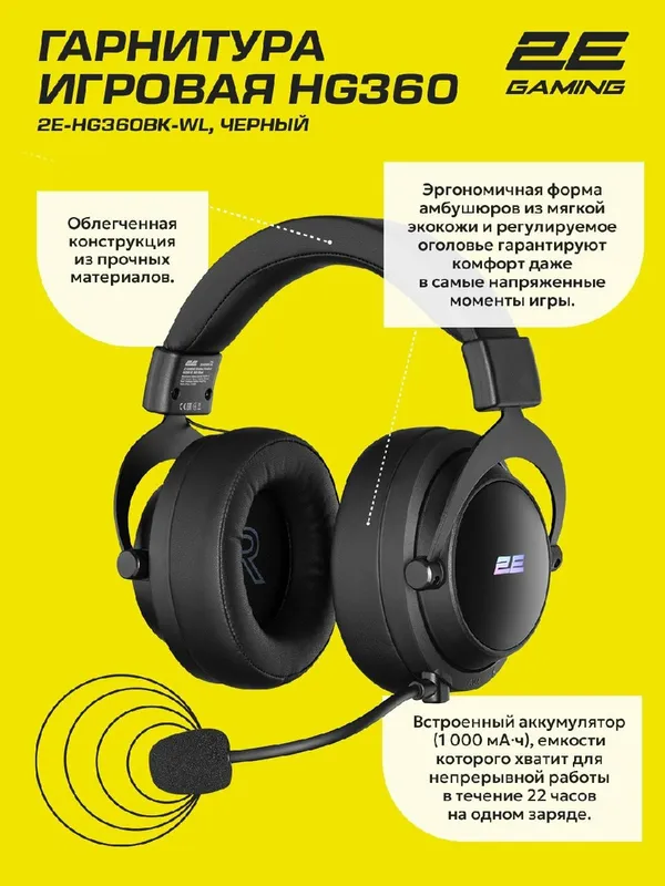 Беспроводные игровые наушники 2E GAMING HG360 WL, 7.1, с RGB-подсветкой — фото 2