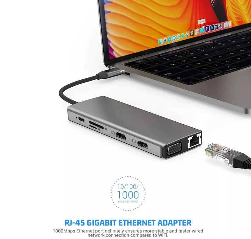 Скидка! Доставка! Type c hub , to 2 port hdmi,lan gb ,usb 3.0, vga ,ca — фото 1