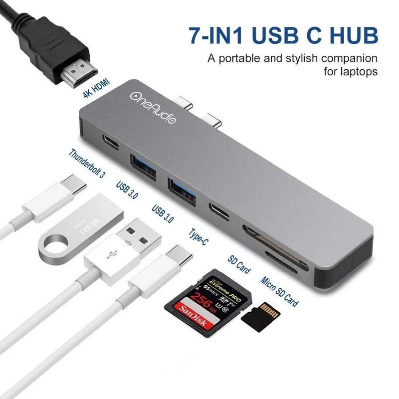 Type c , 1 ×7, usb 3.0 ,type c,hdmi,card reader, us,macbook,переходник — фото 1