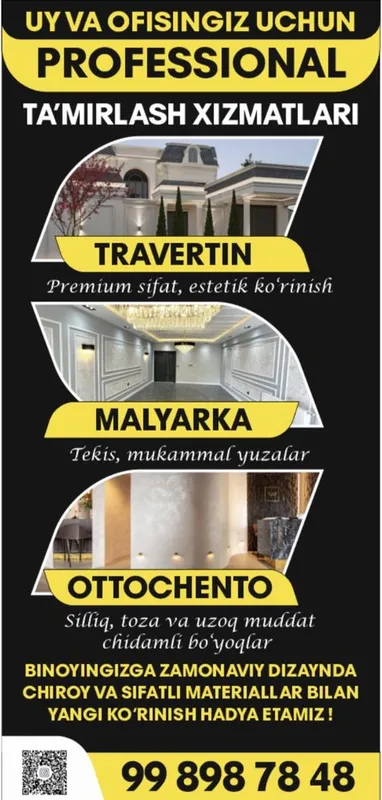 Travertin, Malyarka, Atachento, Aboi Ishlarida xizmat bo’sa etvurasla