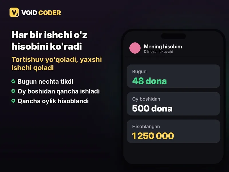 Tikuv sexi uchun dastur — ishbay oylik avtomatik 5 Tikuv sexi uchun dastur — ishbay oylik avtomatik 5