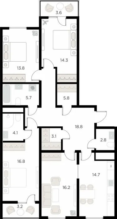 4-комнатная квартира, 119 м², Учтепа 2 4-комнатная квартира, 119 м², Учтепа 2