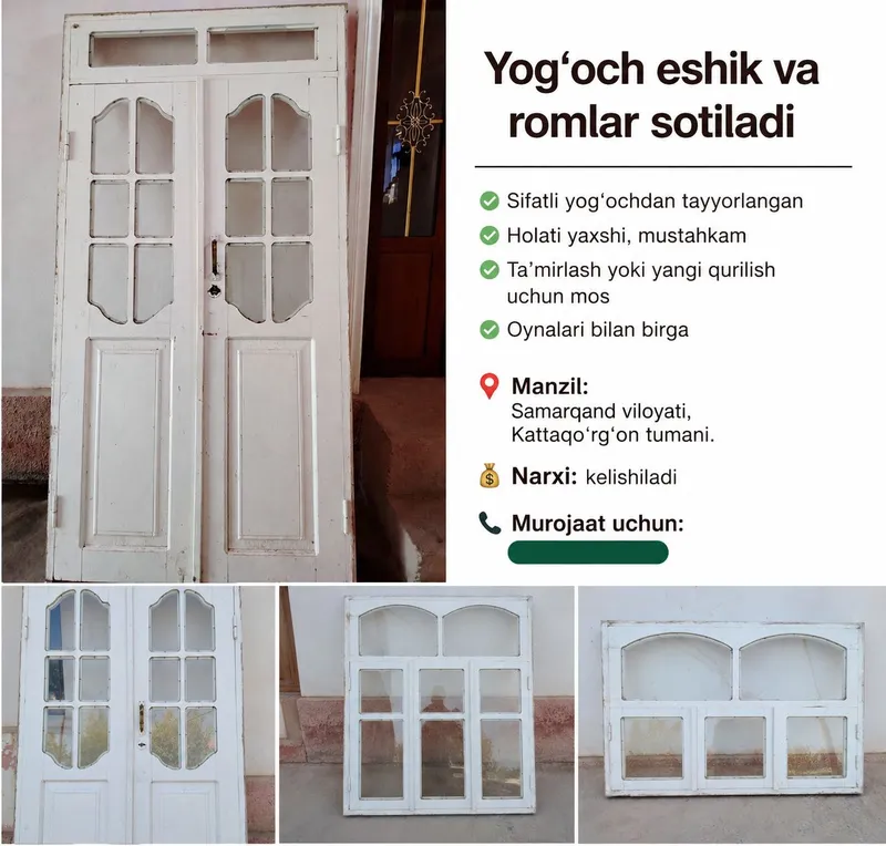 Eshik va derazalar sifatli yog'ochdan Eshik va derazalar sifatli yog'ochdan