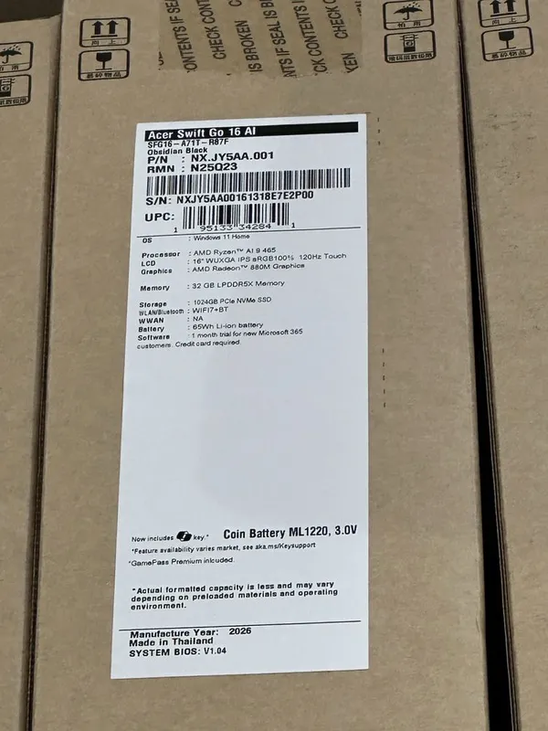Acer Swift Go 16 ai Ryzen Ai 9 465/32GB/1TB/16Wuxga ips 120hz touch 2
