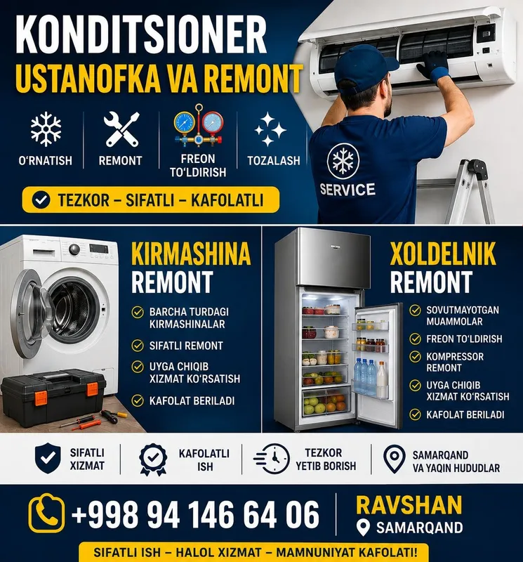 Profissional Konditsioner ustanofka va remont, xolodelnik va kirmashin Profissional Konditsioner ustanofka va remont, xolodelnik va kirmashin