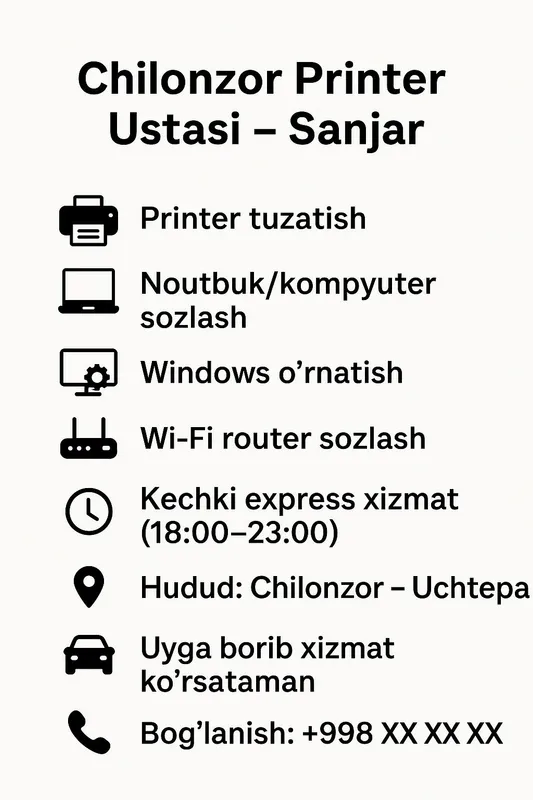 Assalomu alaykum! Noutbuk va printer ta'mirlash, shuningdek yo'qolgan — фото 1