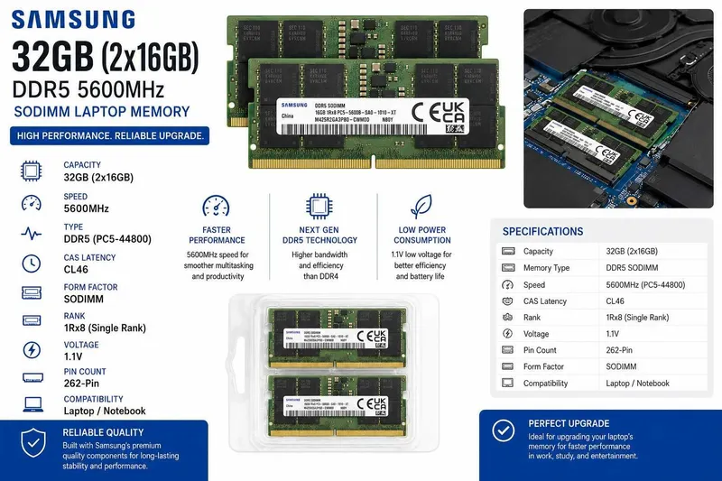 Оперативная память Samsung 32GB (2x16GB) DDR5 5600MHz для ноутбука