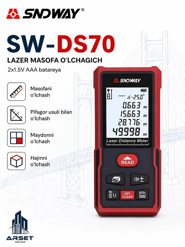 Laser Distance Meter SW‑DS70 — lazerli masofa o‘lchagich