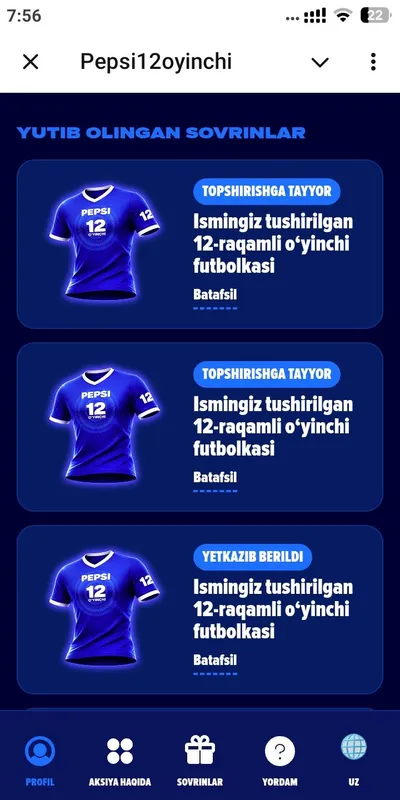 Pepsi sentanta sport sertifikati va fudbolka