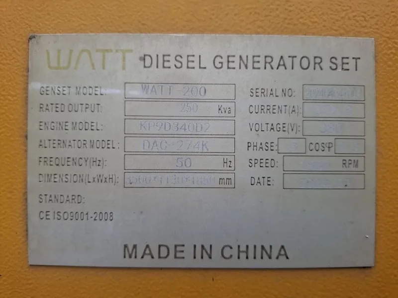 Дизельный генератор фирмы watt 200 kw 2