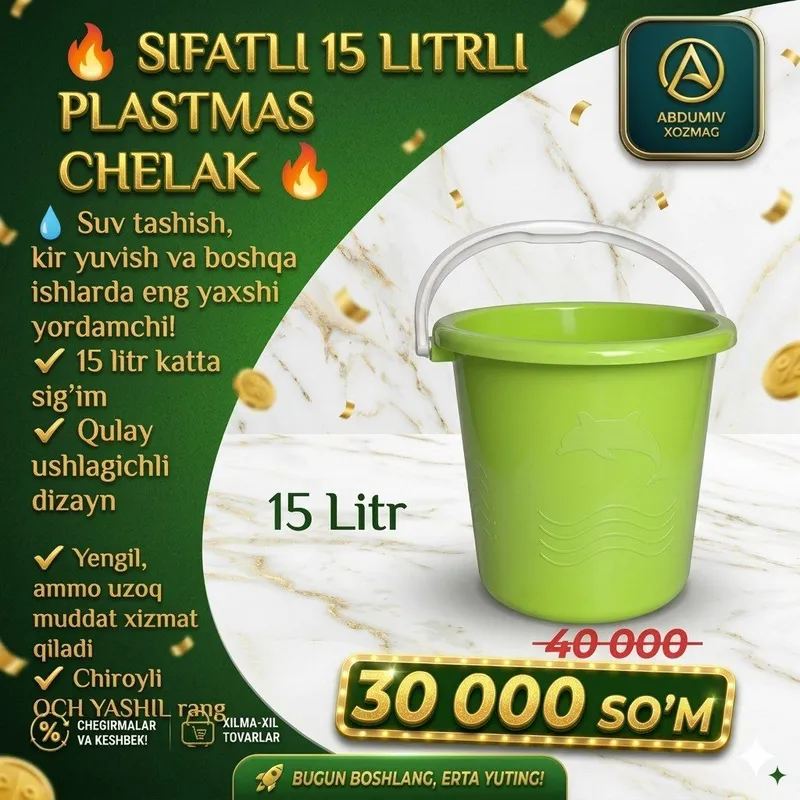 15 LITRLI PLASTMAS OCH YASHIL rangli CHELAK