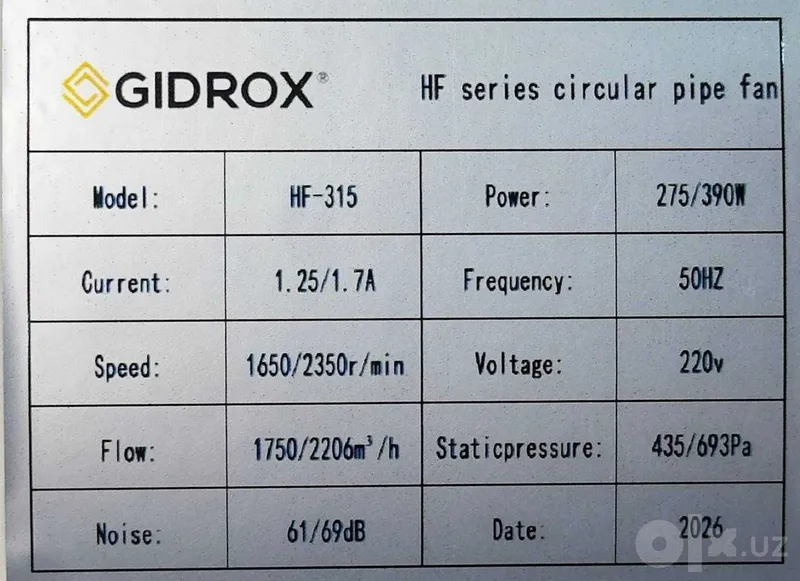 Gidrox Hf-315 kanal ventilyatorlari 4 Gidrox Hf-315 kanal ventilyatorlari 4
