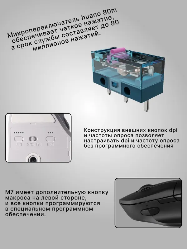 Игровая беспроводная мышь Keychron M7 BT/WL/USB-A/USB-C, 1K, 66 г, до 70 часов — фото 1 Игровая беспроводная мышь Keychron M7 BT/WL/USB-A/USB-C, 1K, 66 г, до 70 часов — фото 1