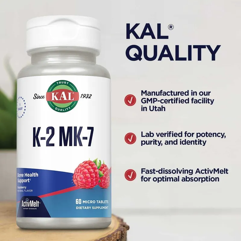 Веганский Витамин K2 MK7, KAL Vitamin K2 MK7 ActivMelt 100 mcg 60шт — фото 2