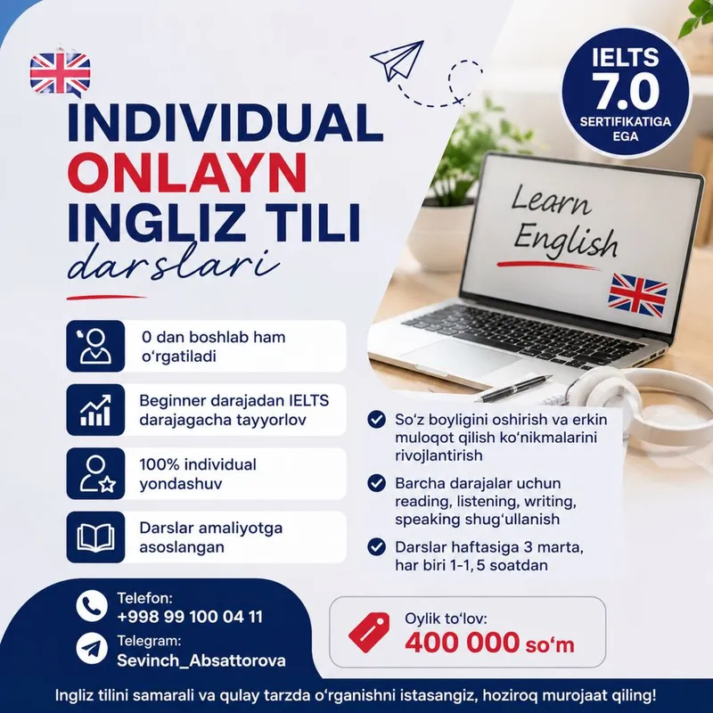 Individual online ingliz tili kursi 1 Individual online ingliz tili kursi 1