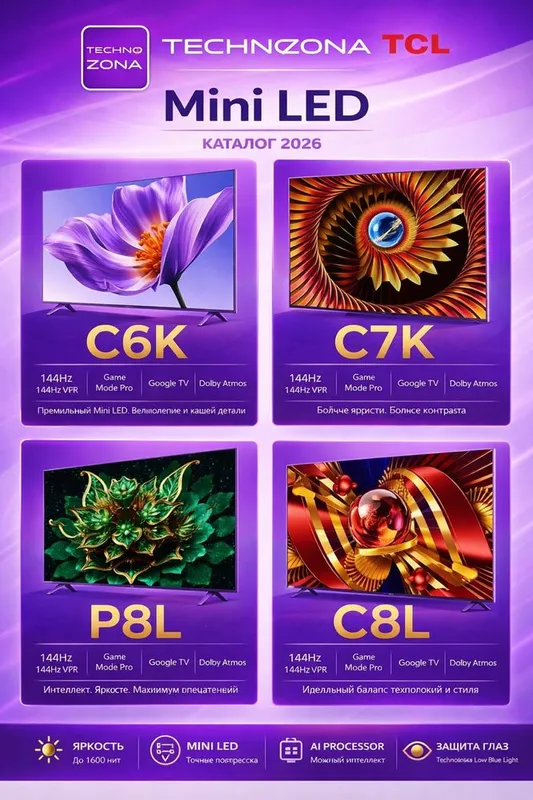 Телевизор TCL MINI LED C6K C7K P8K X11K 43/55/65/75/85/98 диагональ